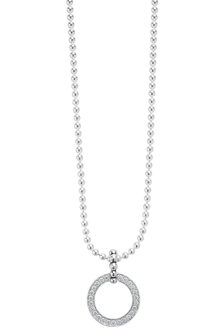 Caviar Spark Diamond Circle Pendant Necklace, Main, color, SILVER