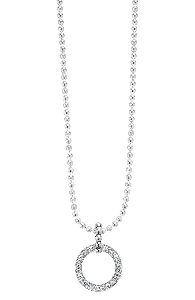 LAGOS Caviar Spark Diamond Circle Pendant Necklace, Main, color, Silver