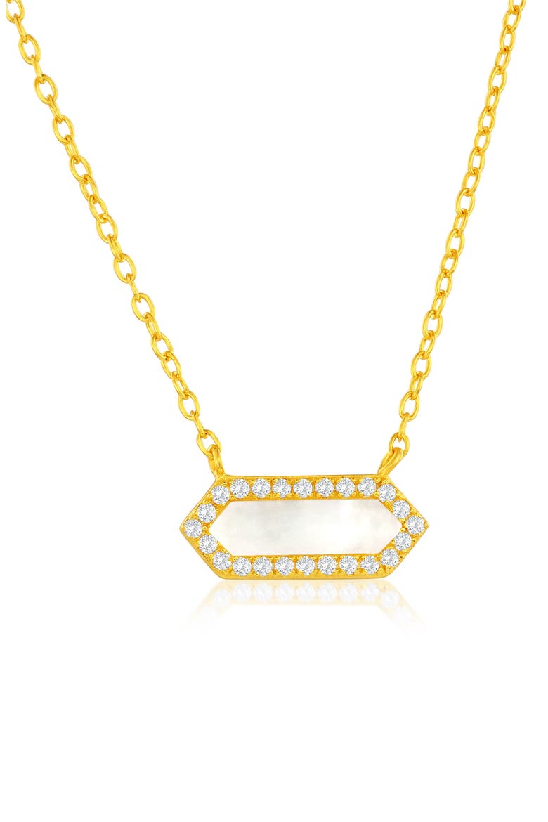 Cubic Zirconia Mother-of-Pearl Hexagon Pendant Necklace, Main, color, GOLD