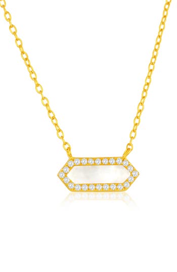 Simona Cubic Zirconia Mother-of-pearl Hexagon Pendant Necklace In Gold