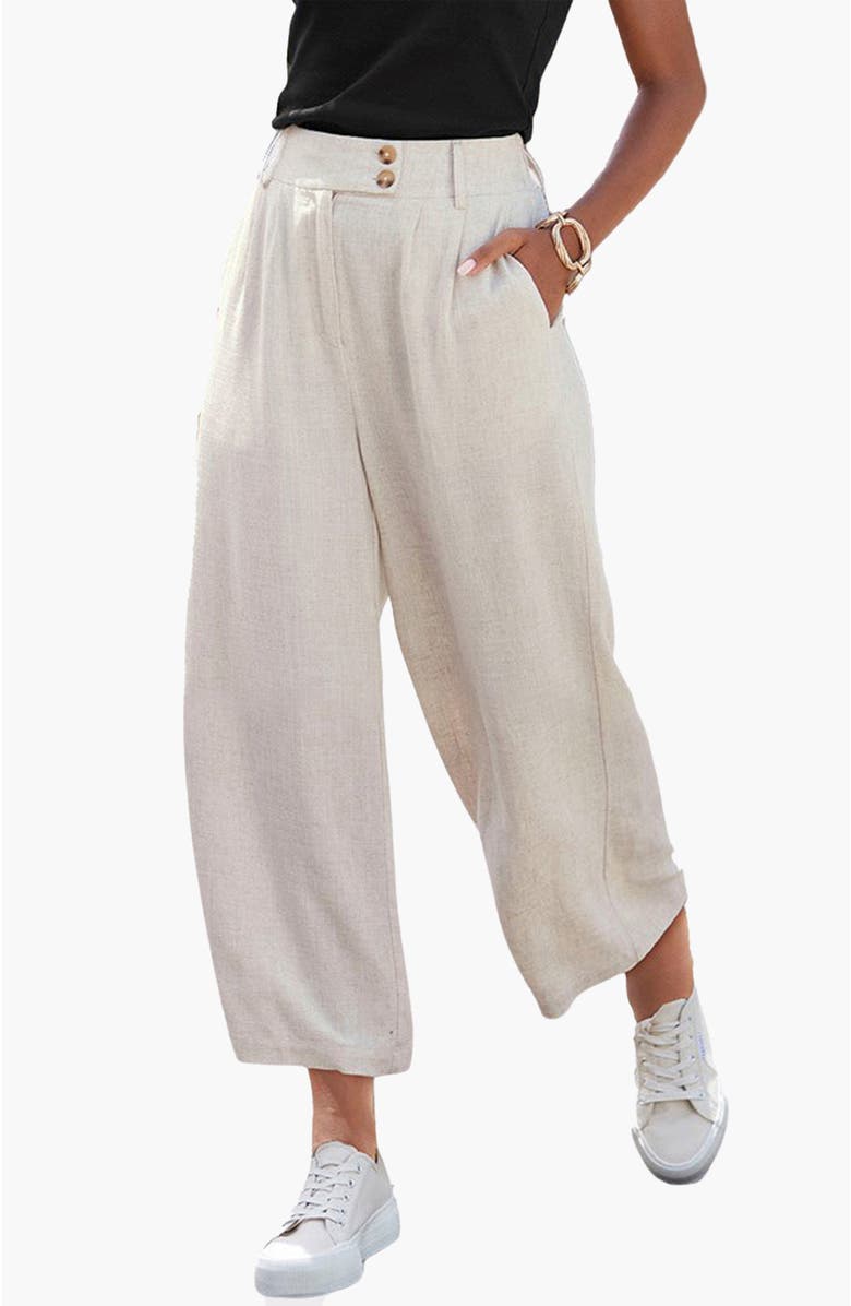 LASCANA Women's Wide Leg Linen Pants, Main, color, Sand