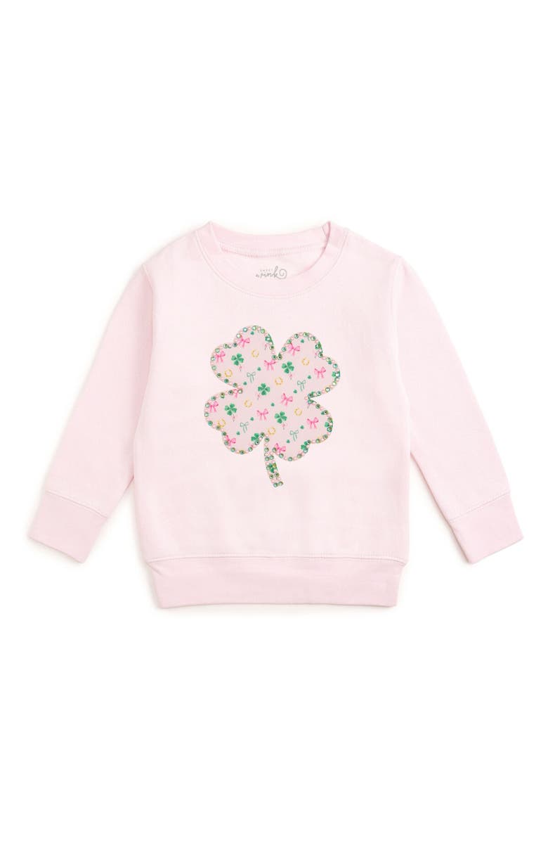 Sweet Wink Ditsy Shamrock Patch St. Patrick
s Day Sweatshirt, Main, color, Ballet Pink