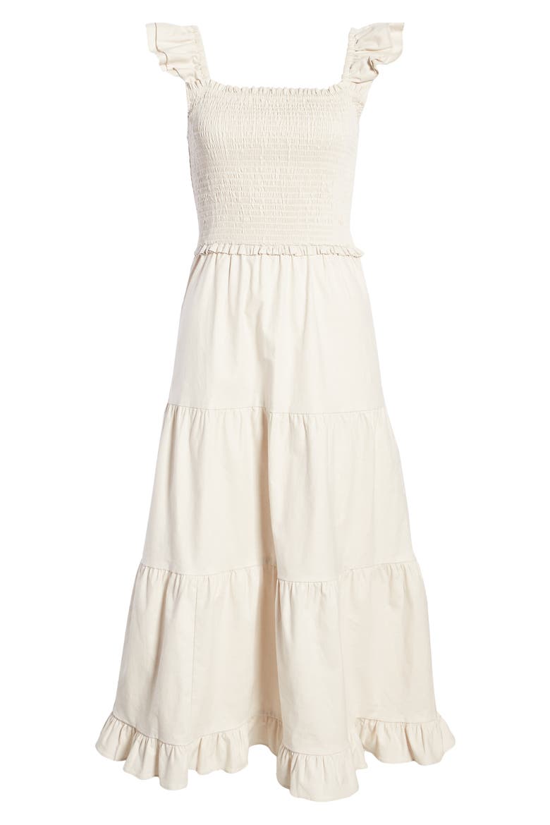 Smocked Bodice Linen Blend Sundress, Alternate, color, BEIGE FADED