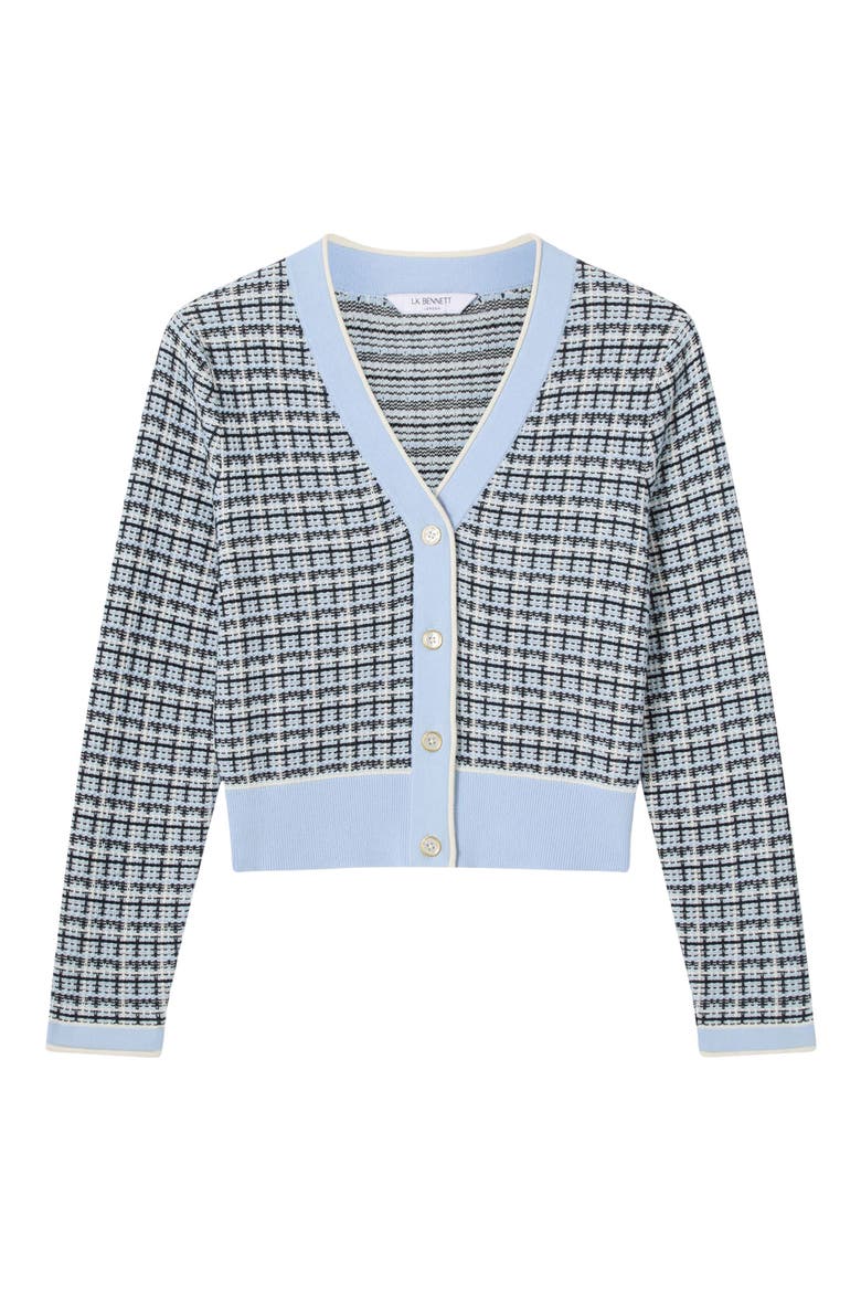 Honey Plaid Cotton Crop Cardigan, Alternate, color, BLUE
