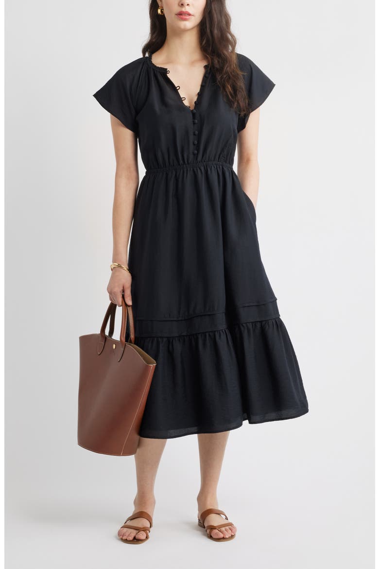 Front Button Midi Dress, Alternate, color, BLACK