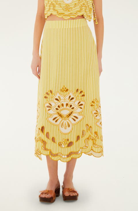 Stripe Eyelet Midi Skirt