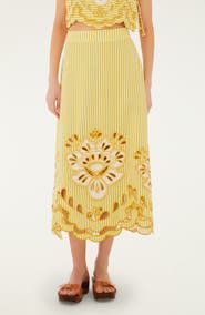 FARM Rio Stripe Eyelet Midi Skirt