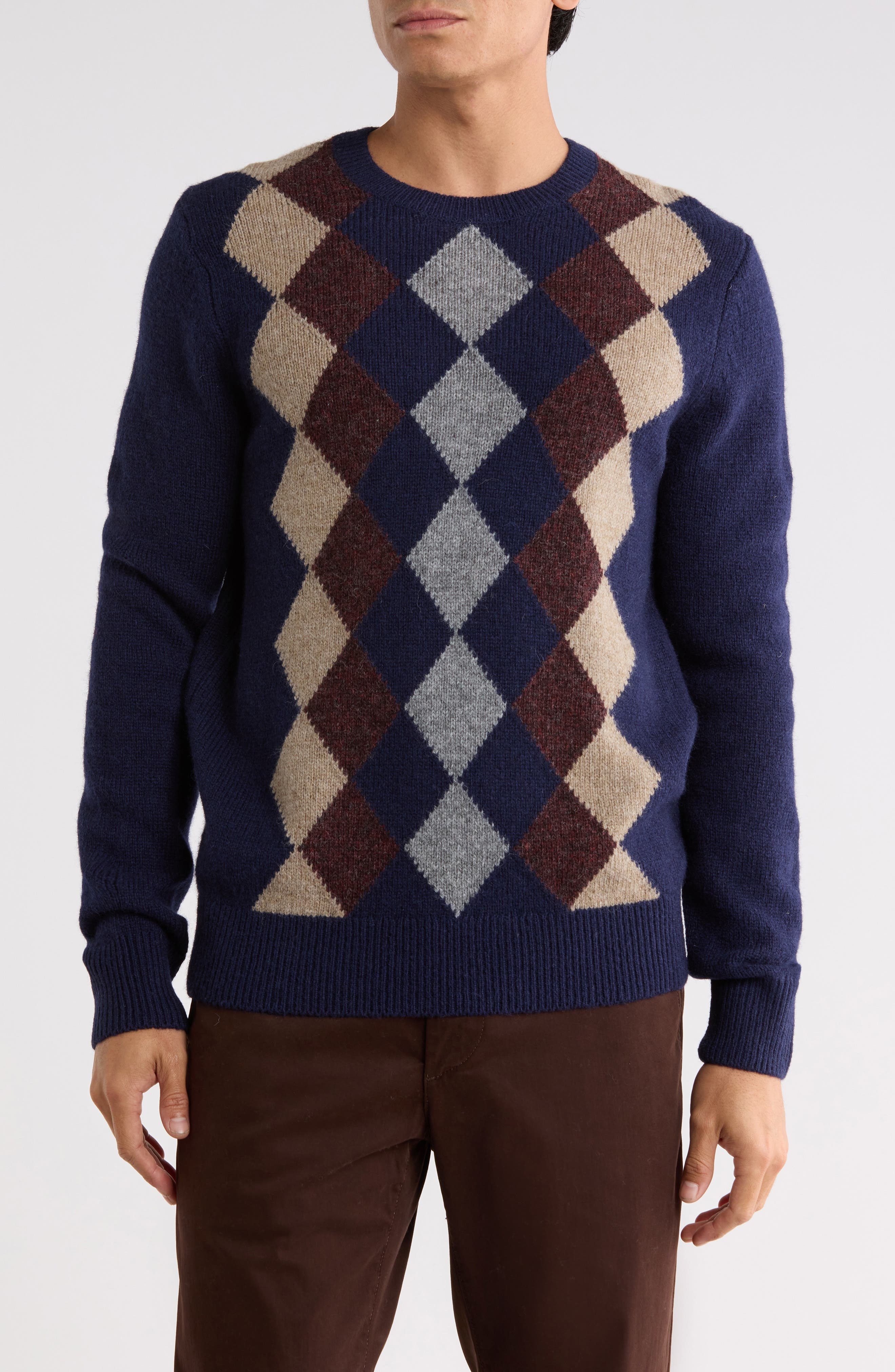 Argyle Crewneck Wool Sweater
