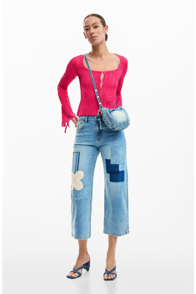 Patchwork Crop Jeans, Alternate, color, MEDIUM BLUE