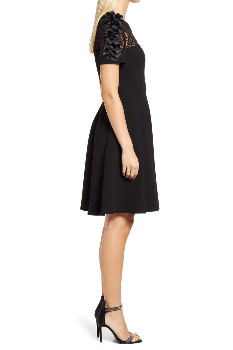 Floral Appliqué Fit & Flare Cocktail Dress, Alternate, color, BLACK