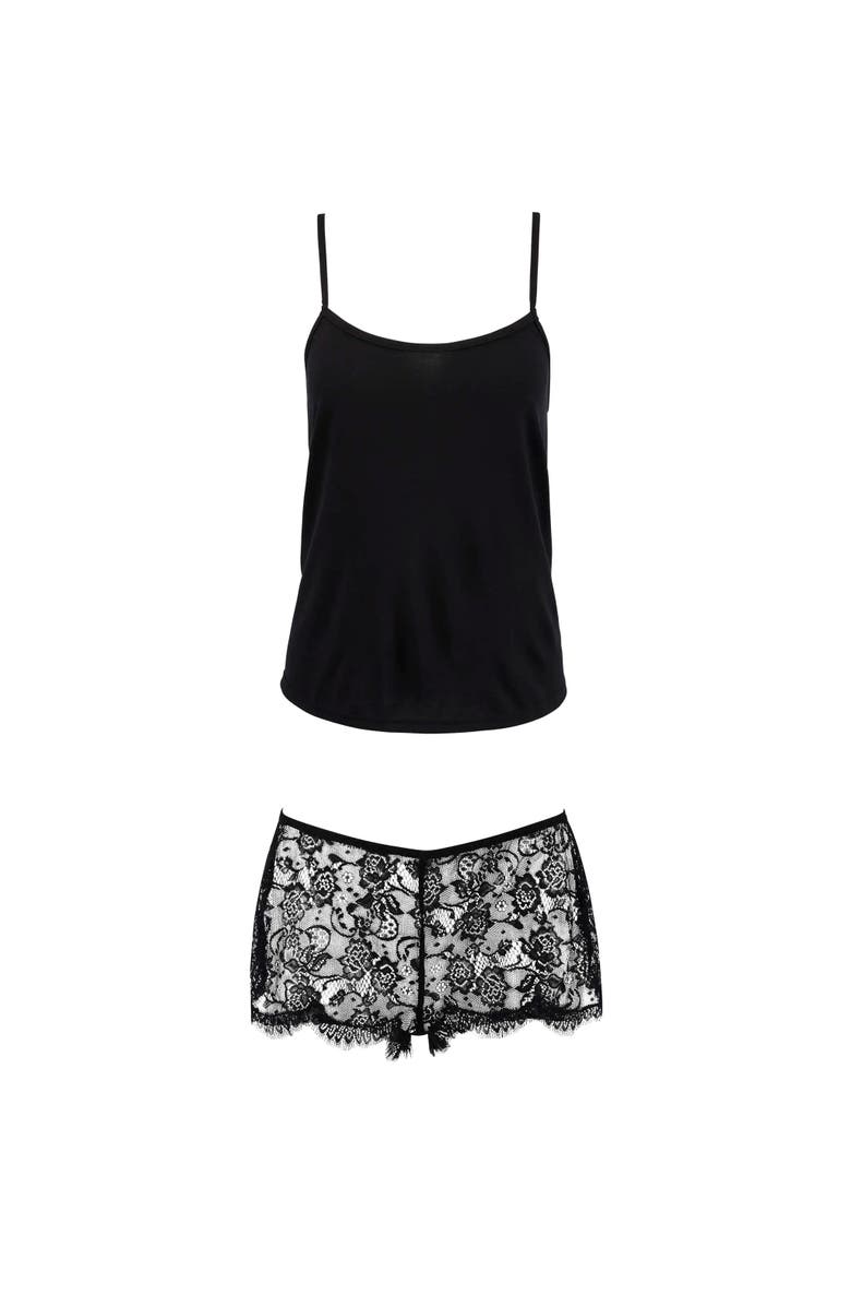 Adore Me Regin Cami & Shorts Set Lingerie, Alternate, color, Black