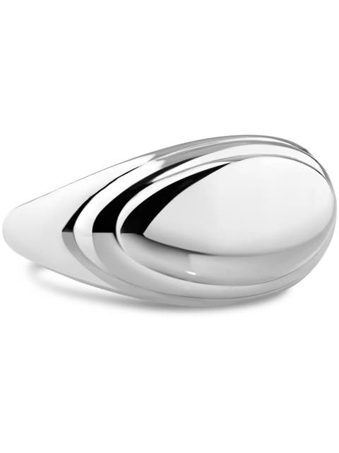 Contour-lined Dome Ring in Rhodium Plated Sterling Silver