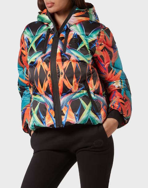 Nylon Puffer Jacket Flowers Women