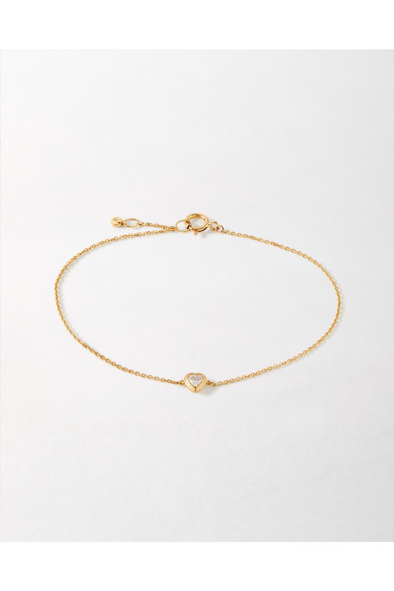 Solid Gold Heart White Sapphire Bracelet, Main, color, Metallic Gold