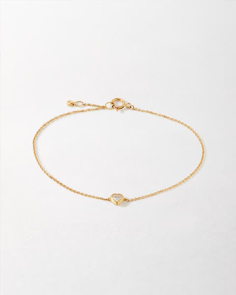 Solid Gold Heart White Sapphire Bracelet