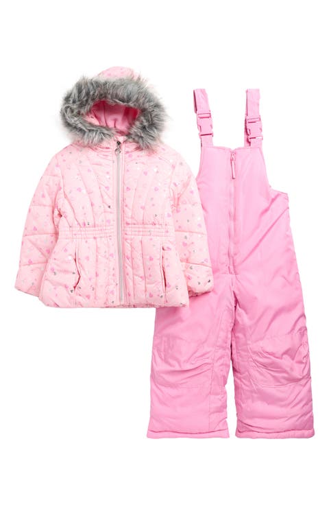 Kids' Faux-Fur Trim Hooded Jacket & Bib Snowsuit Set (Toddler)