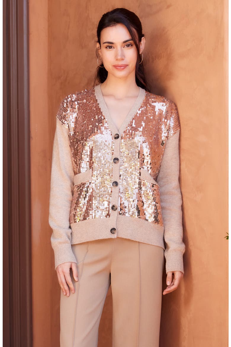 Sequin Cardigan, Alternate, color, DARK OATMEAL