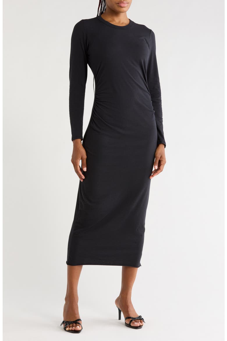 Ruched Long Sleeve Jersey Dress, Main, color, BLACK