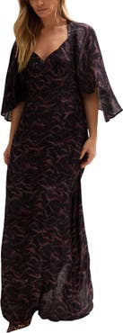 Lily and Lionel London Lydia Angel Sleeve Midnight Tiger Print Maxi Dress