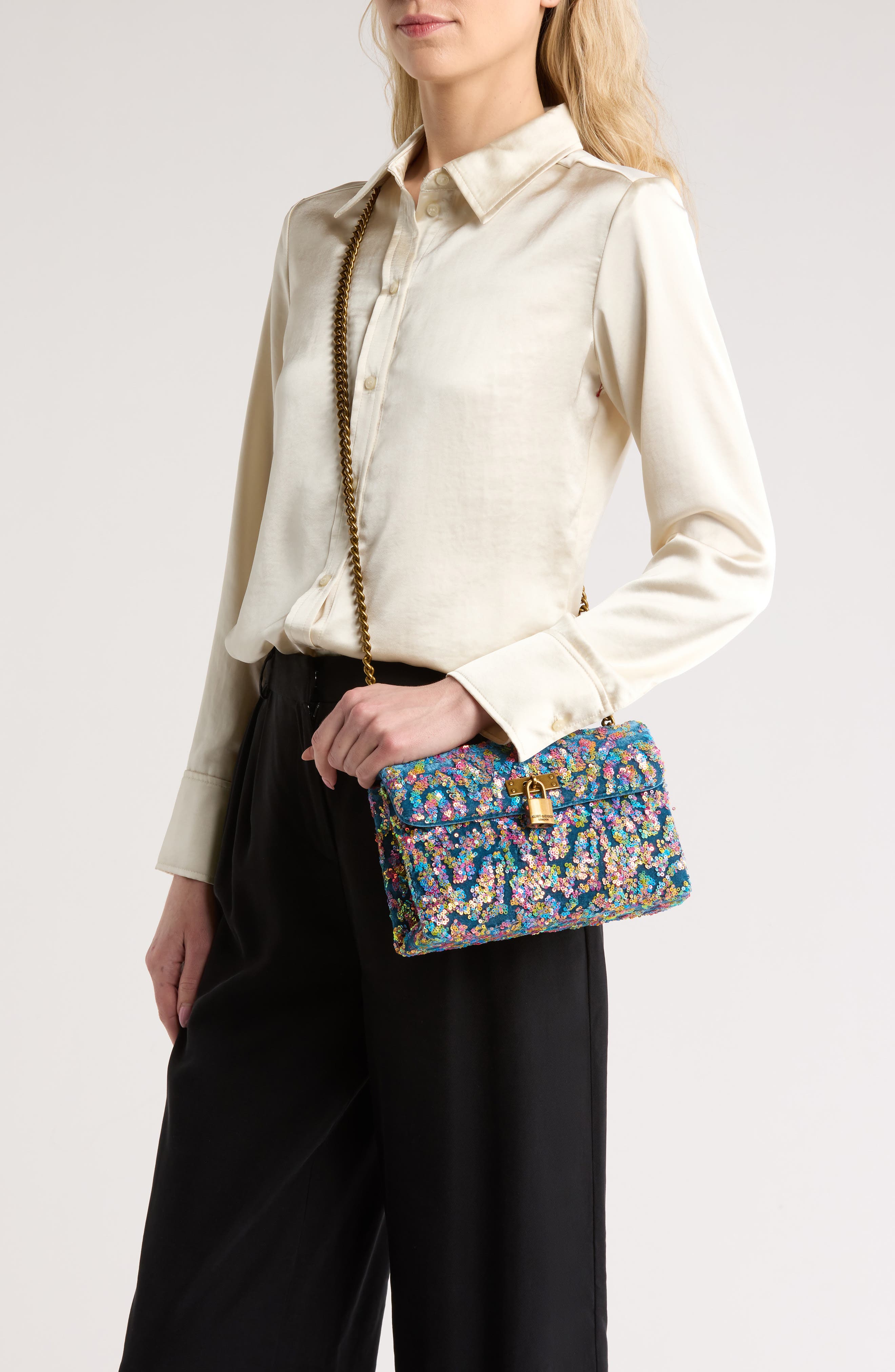 Kurt Geiger London Medium Brixton Sequins Shoulder Bag, Alternate, color, Blue Multi