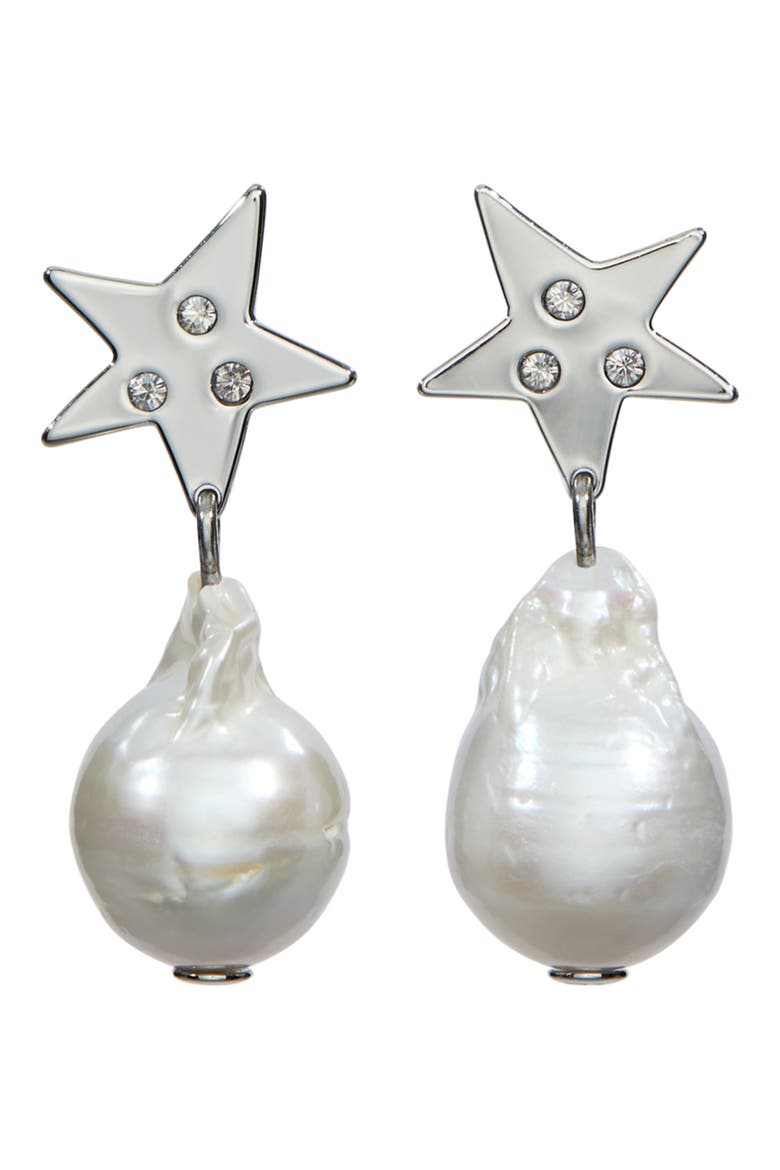 Star Cultured Pearl Drop Earrings, Main, color, TORY SILVER / PEARL / CRYSTAL