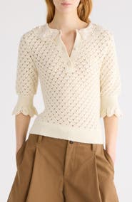 Chloé Pointelle Cotton, Alpaca & Silk Blend Sweater