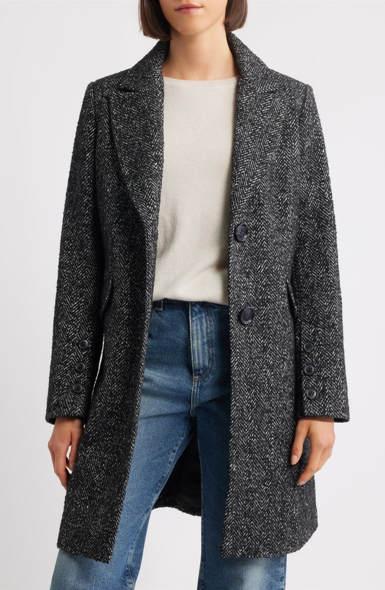 Sam Edelman Reefer Single Breasted Wool Blend Twill Jacket, Alternate, color, Black