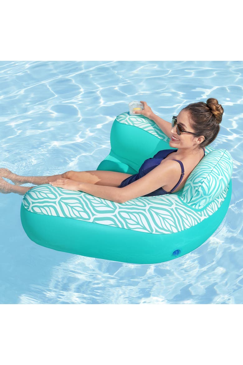 57 Inch Comfort Plush Deluxe Chair Inflatable Pool Lounge with Cup Holder, Alternate, color, Blue