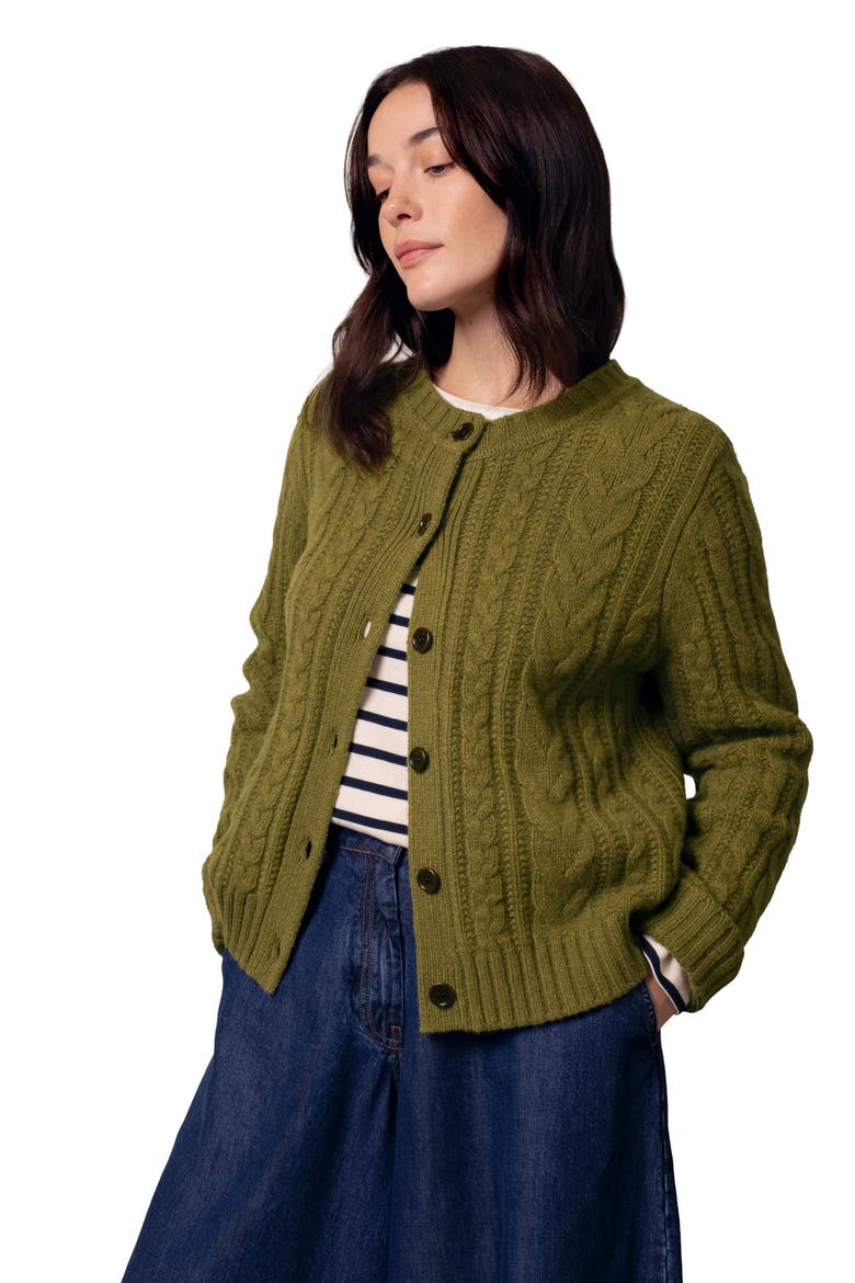 Merino Wool Cable Knit Cardigan, Main, color, Moss