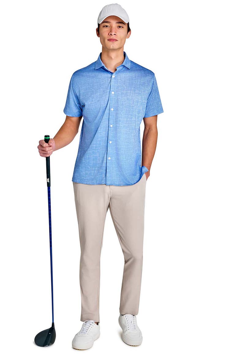 Regular Fit Chambray Recycled Performance Golf Button-Down Shirt, Alternate, color, LT BLUE