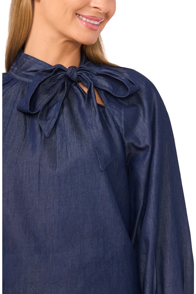 Denim Tie Neck Top, Alternate, color, CLASSIC NAVY