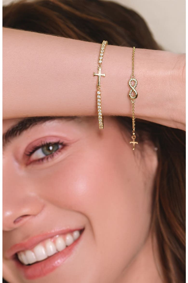 Luminous Cross Tennis Bracelet, Alternate, color, 18k Gold Plated
