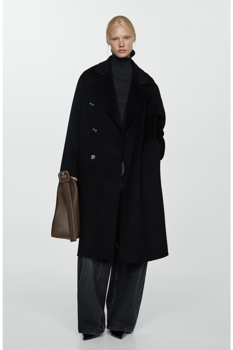 Picarol Oversize Double Breasted Wool Blend Coat, Alternate, color, BLACK