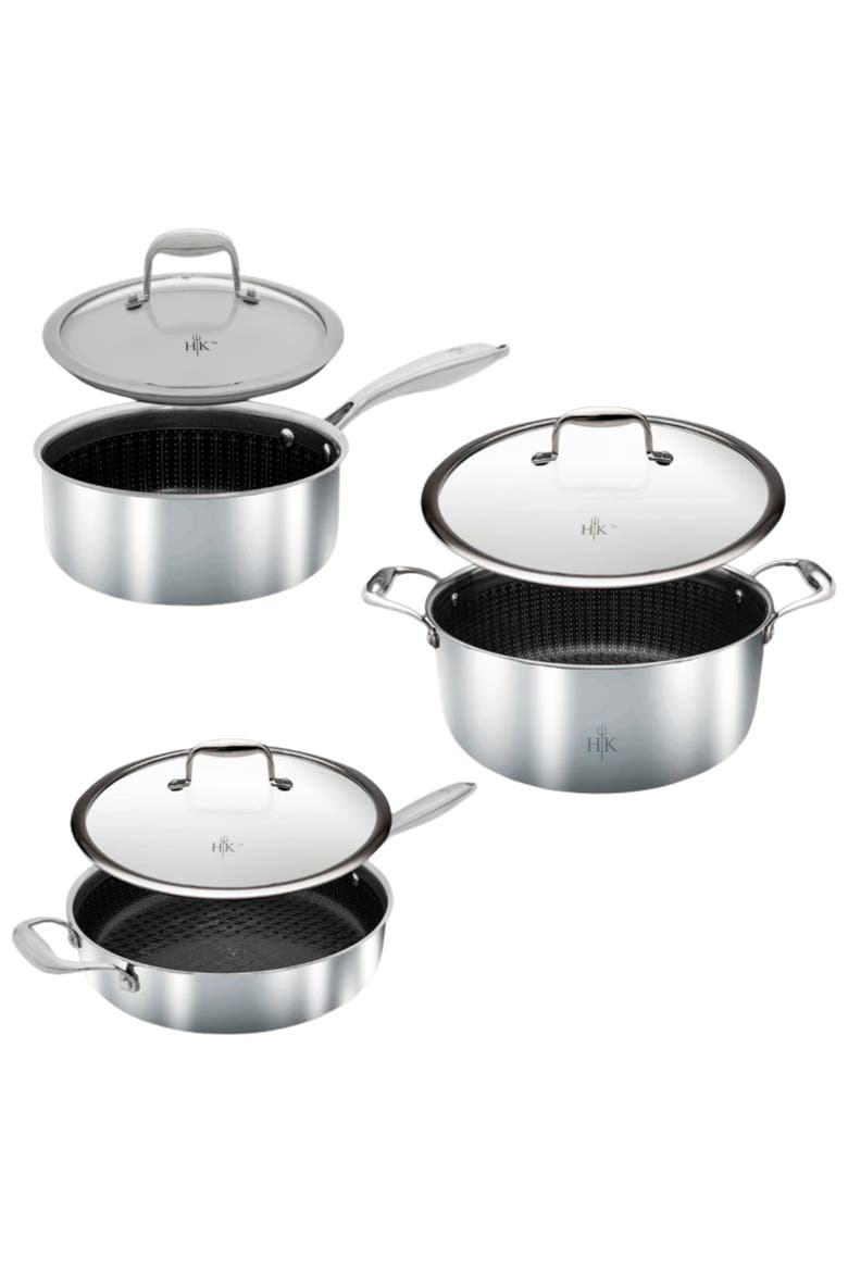 Tri-Clad SS Hybrid 6pc Pot+Lid Set, Alternate, color, Black/SS