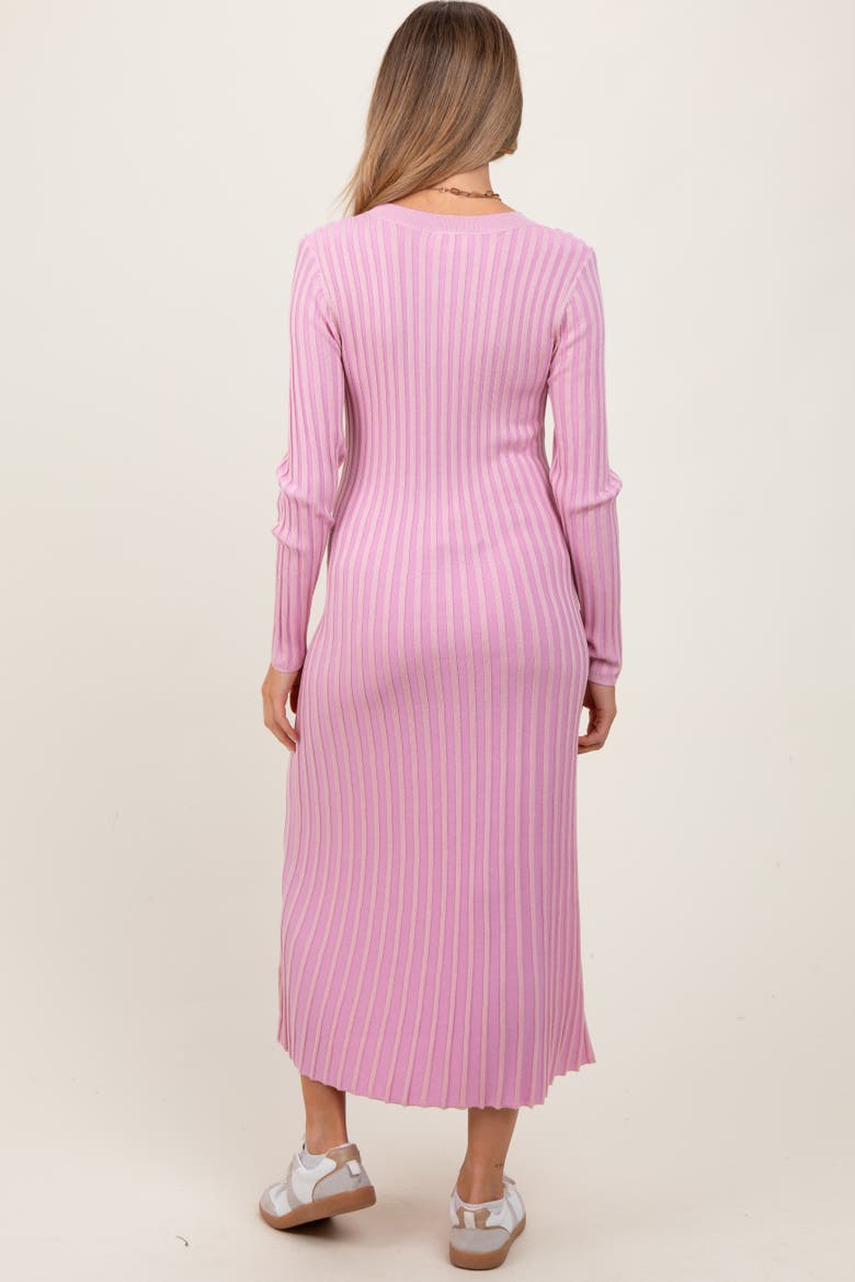 Ribbed Long Sleeve Sweater Midi Dress, Alternate, color, Pink