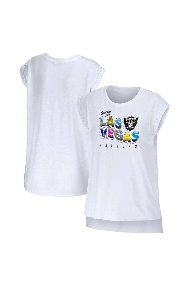 Women's WEAR by Erin Andrews White Las Vegas Raiders Greetings From Muscle T-Shirt, Main, color, White