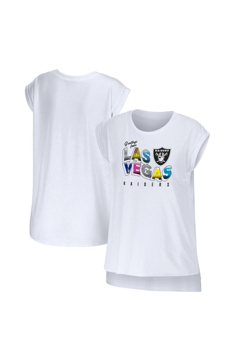 WEAR by Erin Andrews Women's WEAR by Erin Andrews White Las Vegas Raiders Greetings From Muscle T-Shirt, Main, color, White