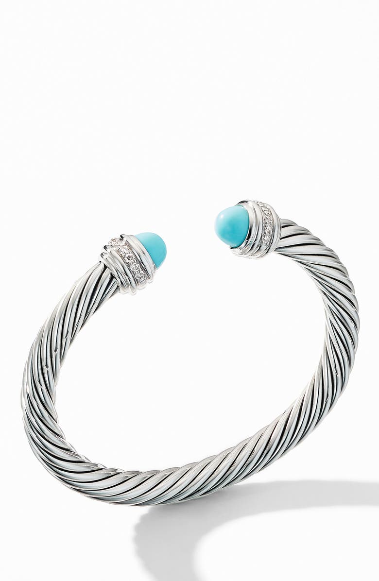 David Yurman Cable Bracelet with Turquoise and Pavé Diamonds, Alternate, color,