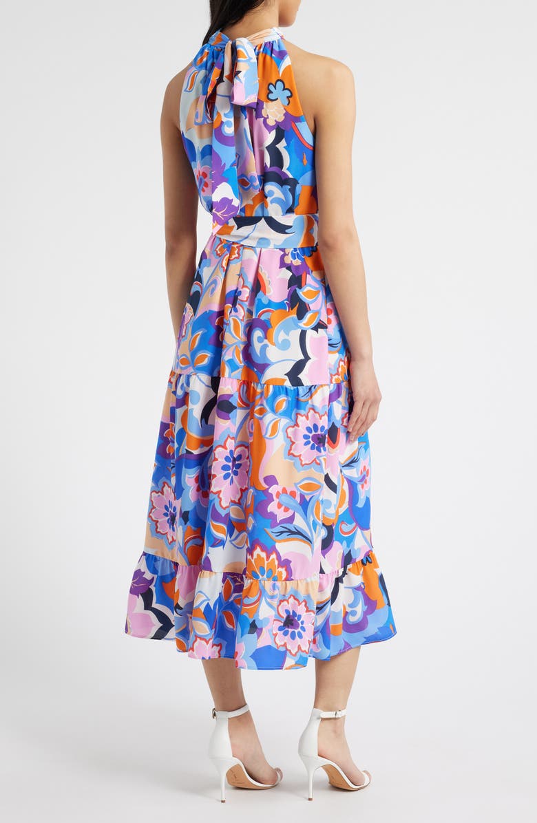 Eliza J Floral Tiered Midi Cocktail Dress, Alternate, color, Blue Multi