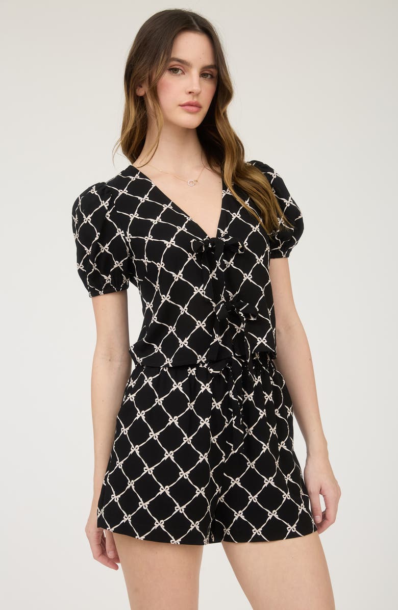 Blu Pepper Puff Sleeve Tie Front Top, Alternate, color,