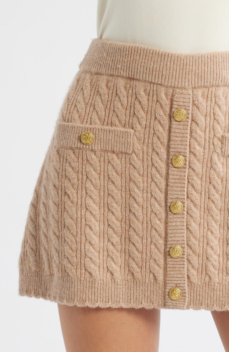LoveShackFancy Berritt Cashmere & Wool Miniskirt, Alternate, color, Camel Melange