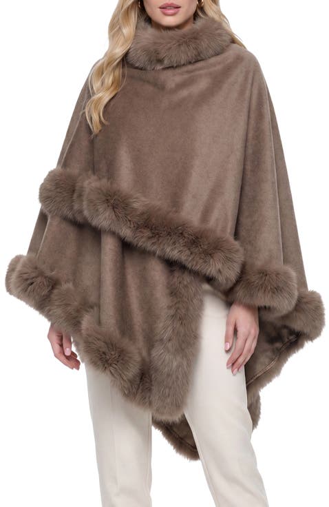 Cashmere Cape with Genuine Shearling Trim