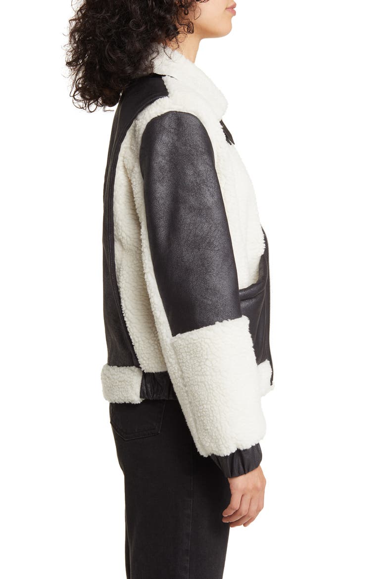 Faux Shearling & Faux Leather Jacket, Alternate, color, BLACK