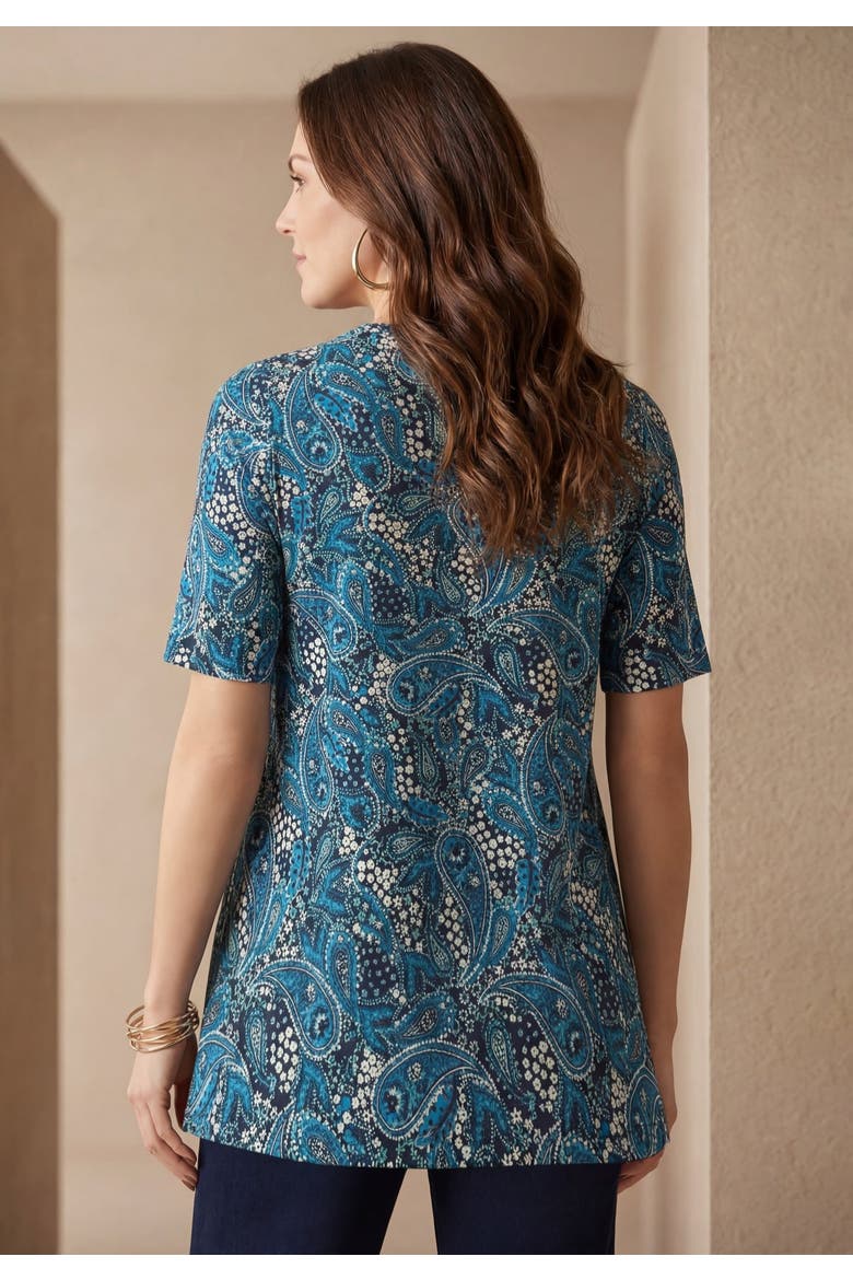 Stretch Knit Cutout Swing Tunic (plus), Alternate, color, POOL BLUE GARDEN PAISLEY