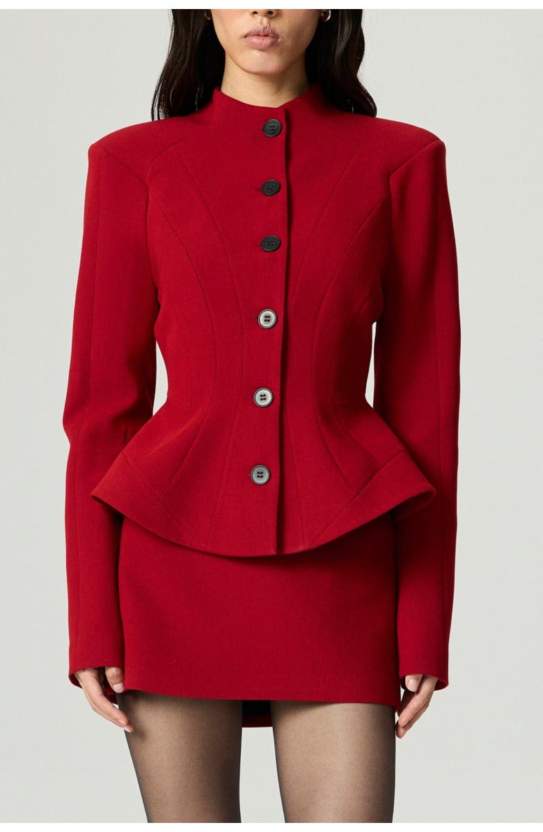 Nocturne Stand Collar Sculpted Jacket, Main, color, Red