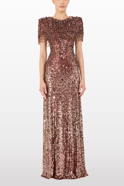 Eugenie Sequin Fringed Maxi Dress
