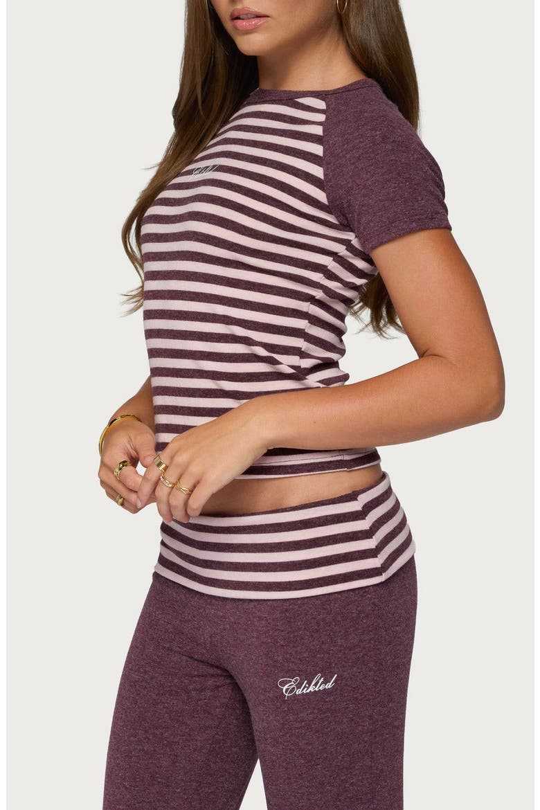 Striped Raglan Sleeve Baby Tee, Alternate, color, BURGUNDY