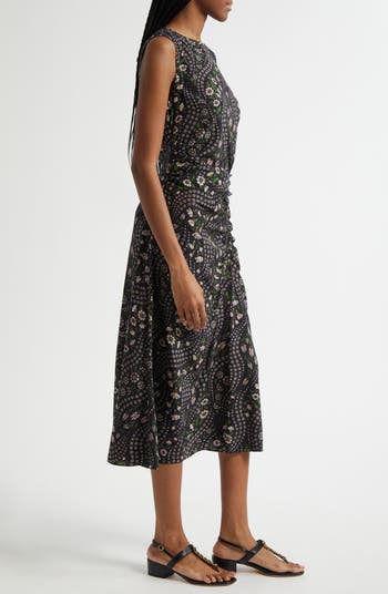 Viviana Mixed Floral Print Stretch Silk Dress