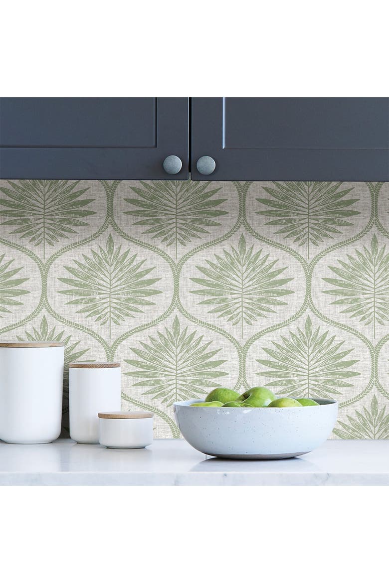 Green Primitive Leaves Peel & Stick Wallpaper, Alternate, color, GREEN
