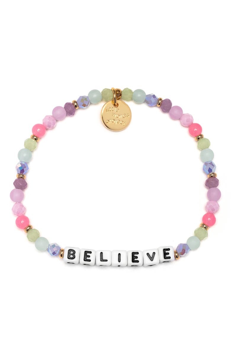 Little Words Project Believe Beaded Stretch Bracelet, Main, color, Multi